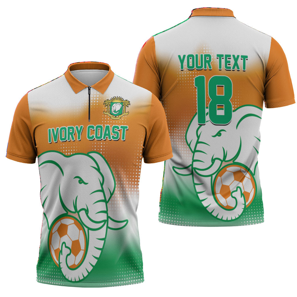 Custom Ivory Coast Football Zipper Polo Shirt Proud Elephant Fan Edition
