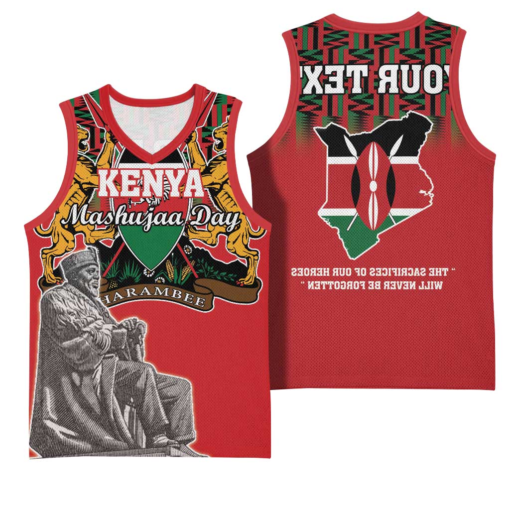 Personalized Afro Kenya Mashujaa Day Basketball Jersey Mzee Jomo Kenyatta With Coat Of Arms - African Pride