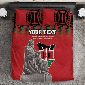 Personalized Afro Kenya Mashujaa Day Bedding Set Mzee Jomo Kenyatta With Coat Of Arms