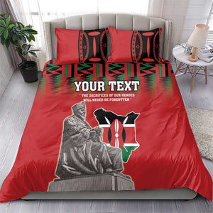 Personalized Afro Kenya Mashujaa Day Bedding Set Mzee Jomo Kenyatta With Coat Of Arms