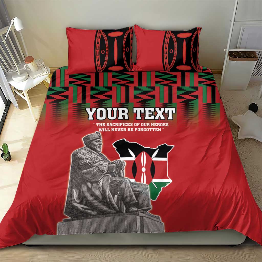 Personalized Afro Kenya Mashujaa Day Bedding Set Mzee Jomo Kenyatta With Coat Of Arms