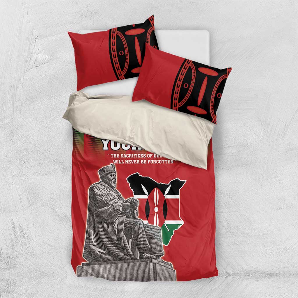 Personalized Afro Kenya Mashujaa Day Bedding Set Mzee Jomo Kenyatta With Coat Of Arms