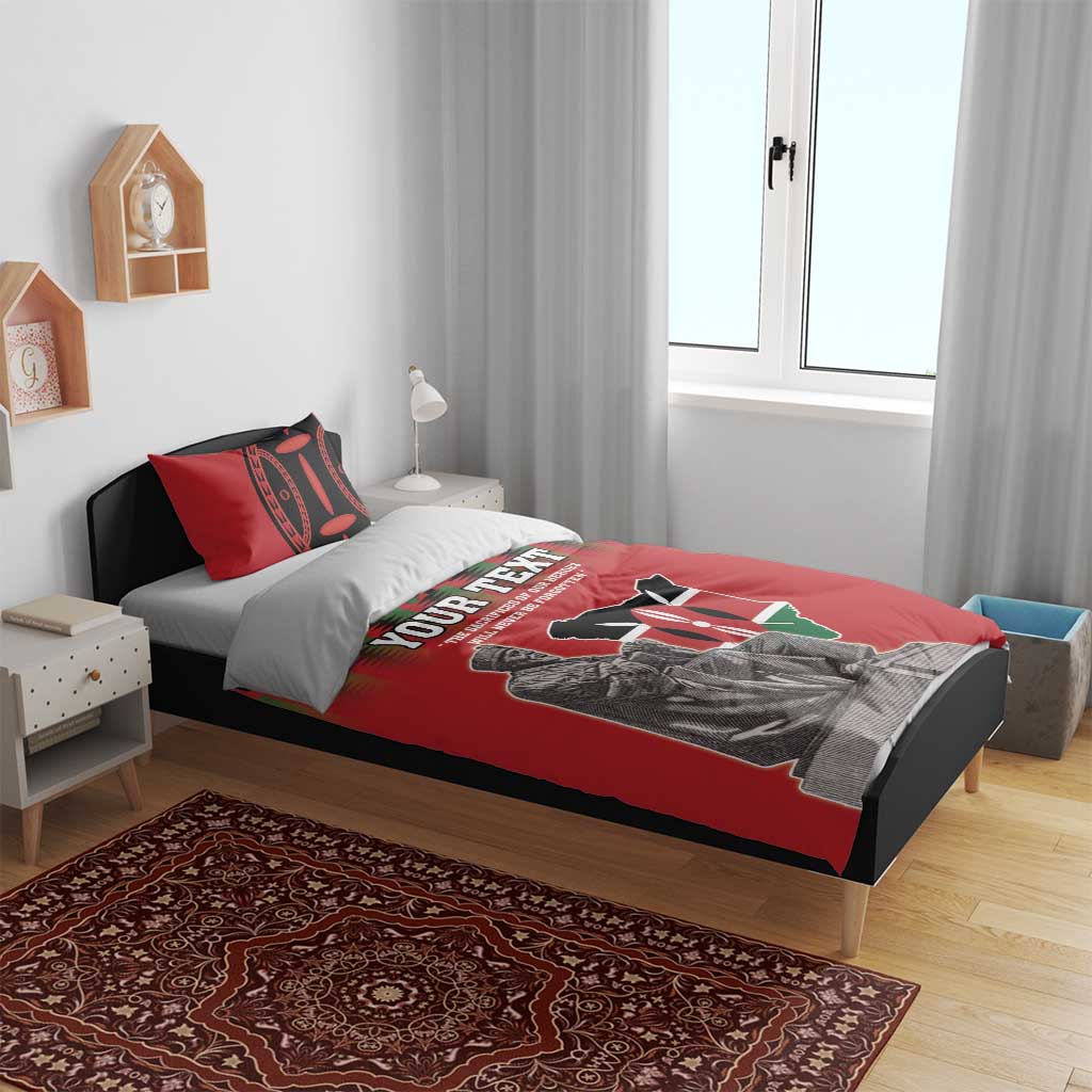 Personalized Afro Kenya Mashujaa Day Bedding Set Mzee Jomo Kenyatta With Coat Of Arms