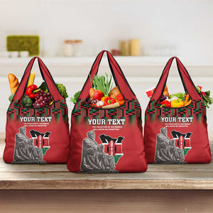 Personalized Afro Kenya Mashujaa Day Grocery Bag Mzee Jomo Kenyatta With Coat Of Arms