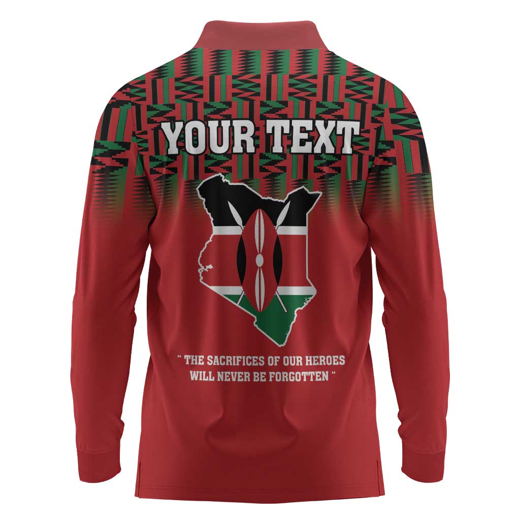 Personalized Afro Kenya Mashujaa Day Long Sleeve Polo Shirt Mzee Jomo Kenyatta With Coat Of Arms