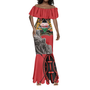 Personalized Afro Kenya Mashujaa Day Mermaid Dress Mzee Jomo Kenyatta With Coat Of Arms