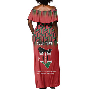 Personalized Afro Kenya Mashujaa Day Off Shoulder Maxi Dress Mzee Jomo Kenyatta With Coat Of Arms