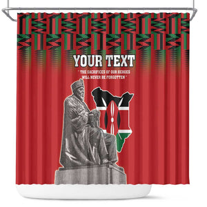 Personalized Afro Kenya Mashujaa Day Shower Curtain Mzee Jomo Kenyatta With Coat Of Arms
