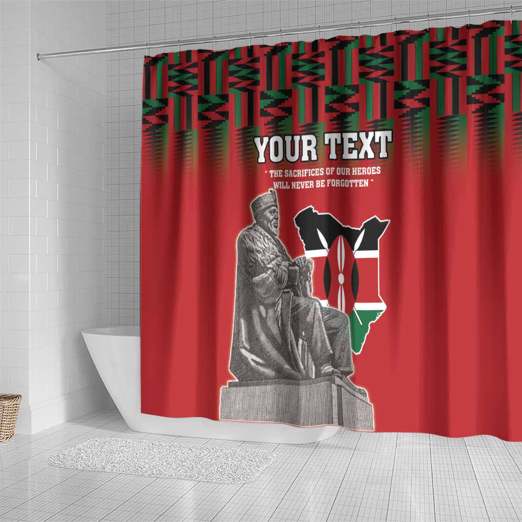 Personalized Afro Kenya Mashujaa Day Shower Curtain Mzee Jomo Kenyatta With Coat Of Arms