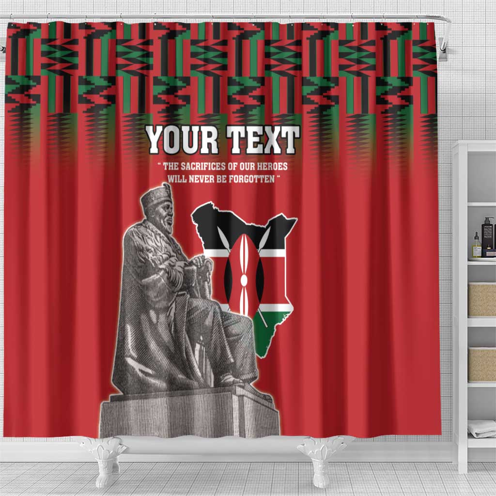 Personalized Afro Kenya Mashujaa Day Shower Curtain Mzee Jomo Kenyatta With Coat Of Arms