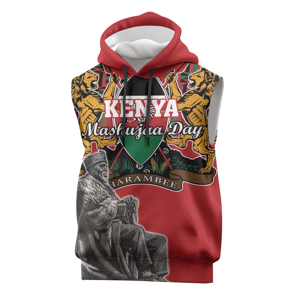 Personalized Afro Kenya Mashujaa Day Sleeveless Hoodie Mzee Jomo Kenyatta With Coat Of Arms - African Pride