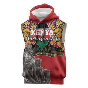 Personalized Afro Kenya Mashujaa Day Sleeveless Hoodie Mzee Jomo Kenyatta With Coat Of Arms - African Pride