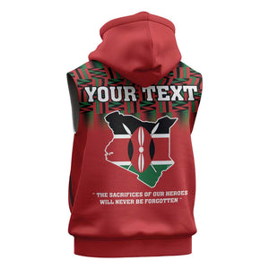 Personalized Afro Kenya Mashujaa Day Sleeveless Hoodie Mzee Jomo Kenyatta With Coat Of Arms - African Pride