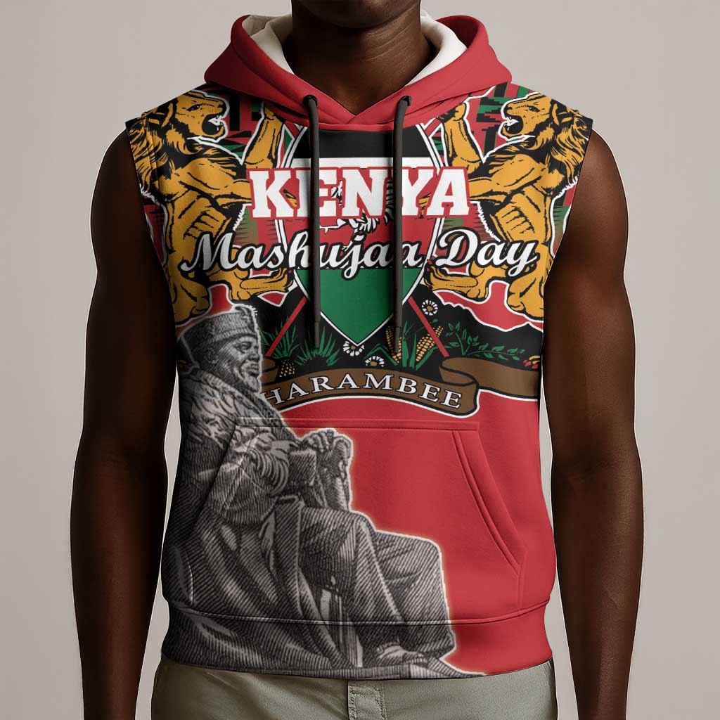 Personalized Afro Kenya Mashujaa Day Sleeveless Hoodie Mzee Jomo Kenyatta With Coat Of Arms - African Pride