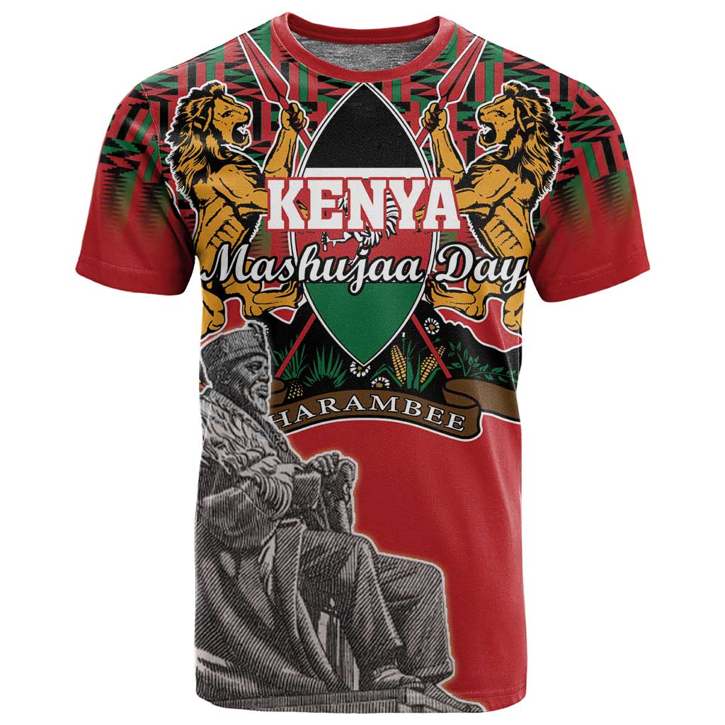 Personalized Afro Kenya Mashujaa Day T shirt Mzee Jomo Kenyatta With Coat Of Arms