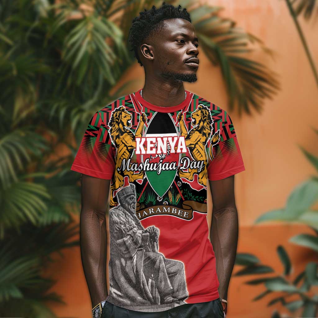 Personalized Afro Kenya Mashujaa Day T shirt Mzee Jomo Kenyatta With Coat Of Arms