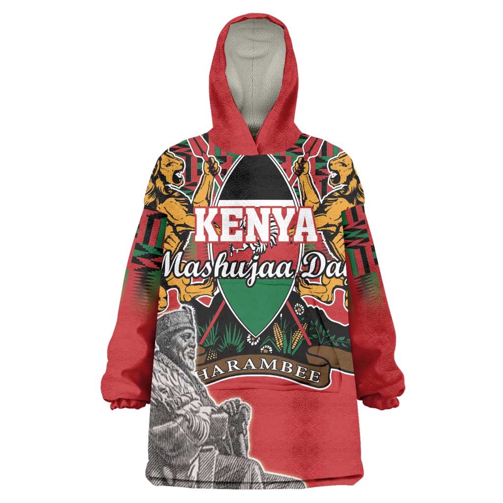Personalized Afro Kenya Mashujaa Day Wearable Blanket Hoodie Mzee Jomo Kenyatta With Coat Of Arms