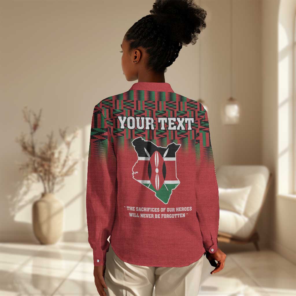 Personalized Afro Kenya Mashujaa Day Women Casual Shirt Mzee Jomo Kenyatta With Coat Of Arms LT18
