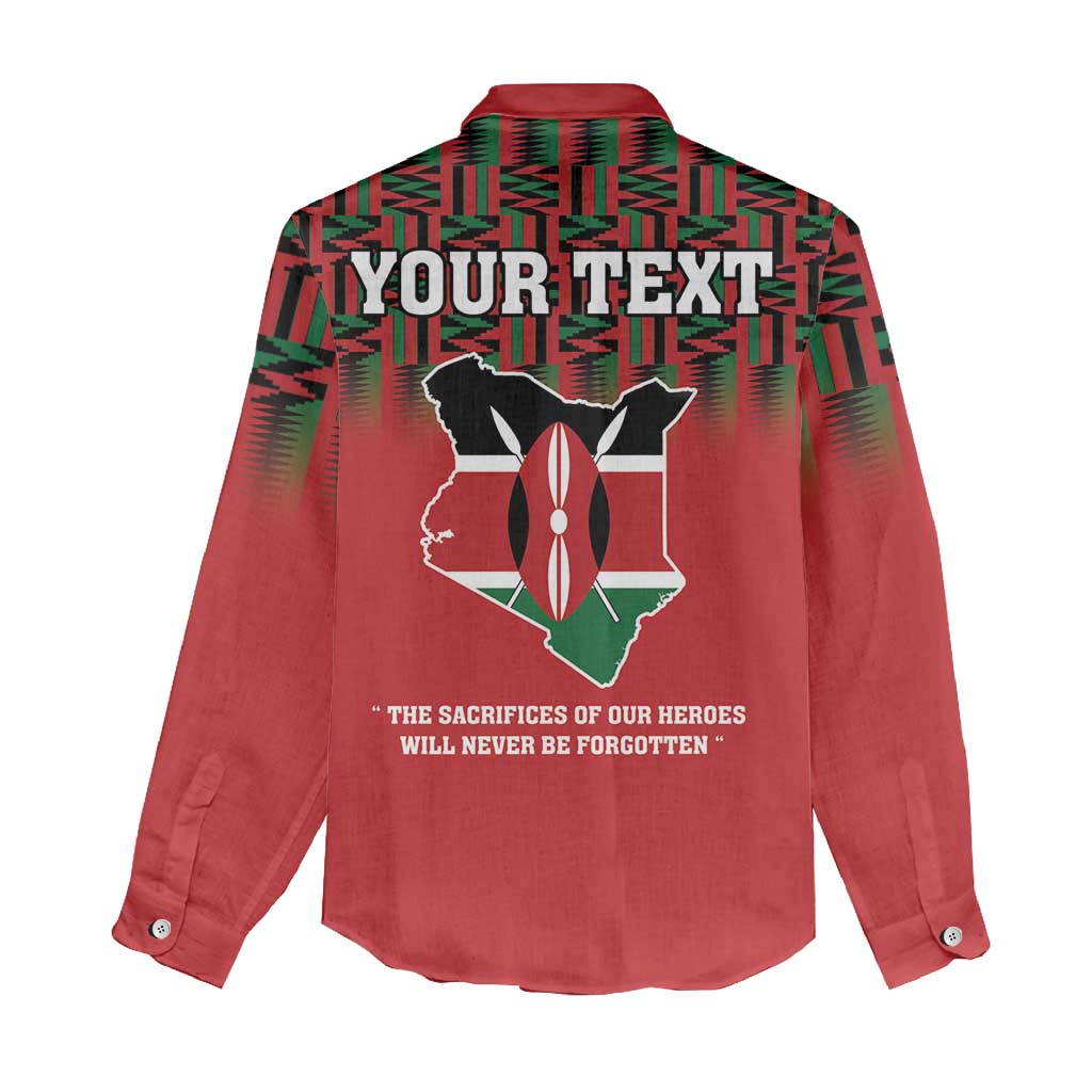 Personalized Afro Kenya Mashujaa Day Women Casual Shirt Mzee Jomo Kenyatta With Coat Of Arms LT18