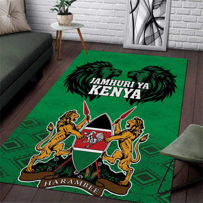 Afro Kenya National Heroes Day Area Rug Mashujaa With Lion Head And Coat Of Arms