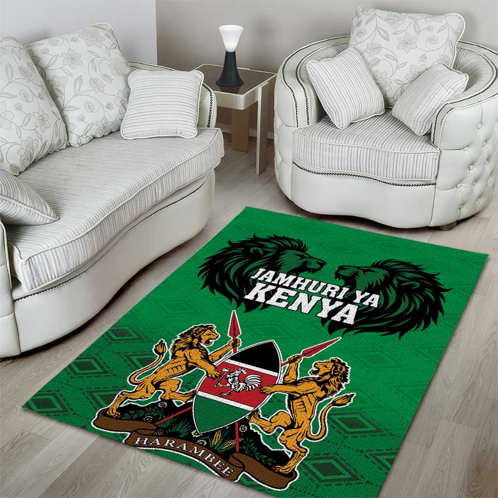 Afro Kenya National Heroes Day Area Rug Mashujaa With Lion Head And Coat Of Arms