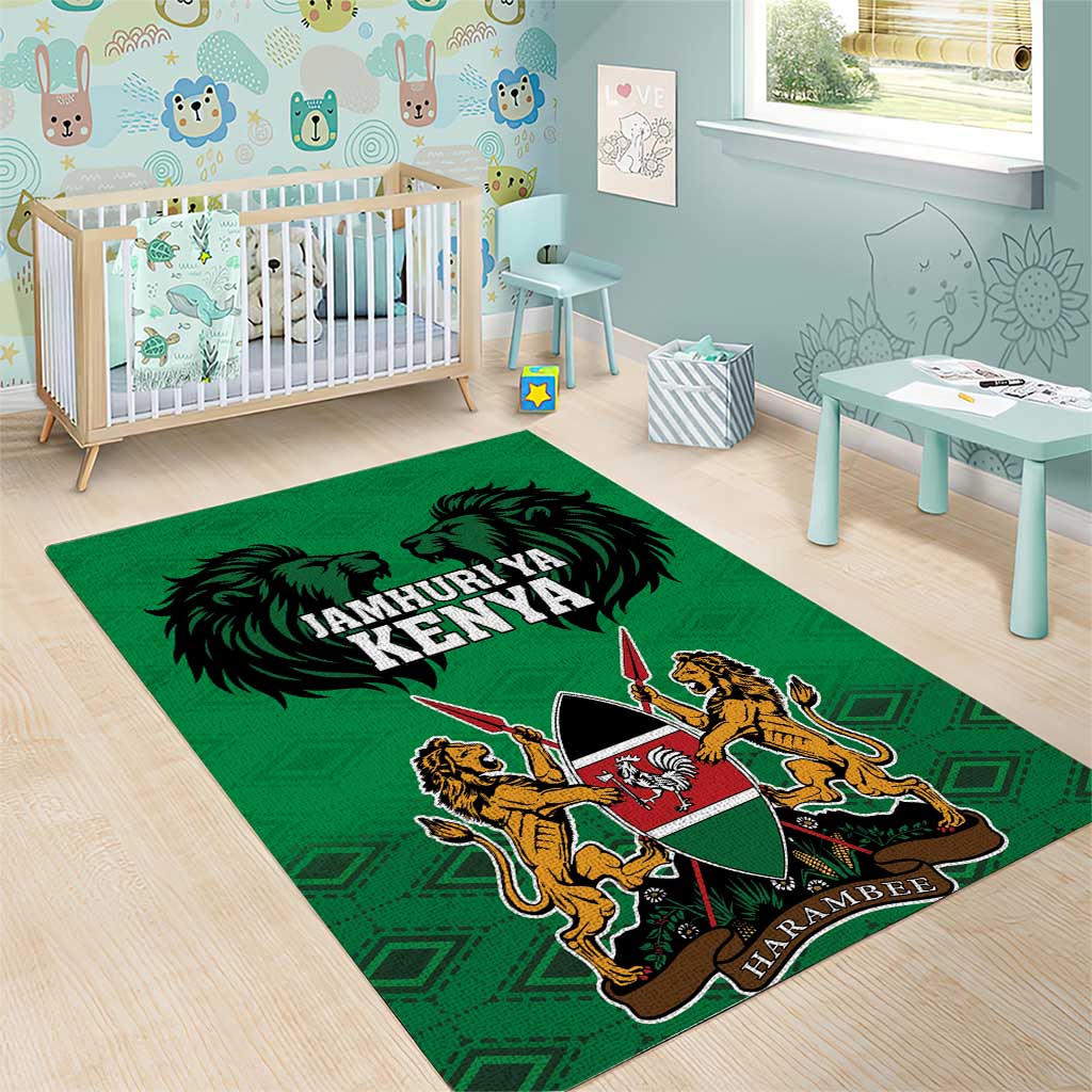 Afro Kenya National Heroes Day Area Rug Mashujaa With Lion Head And Coat Of Arms