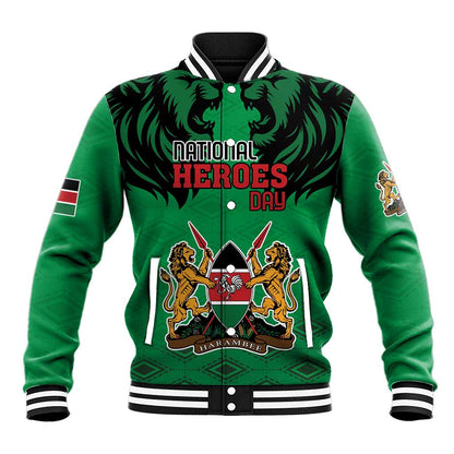 Afro Kenya National Heroes Day Baseball Jacket Mashujaa With Lion Head And Coat Of Arms LT18