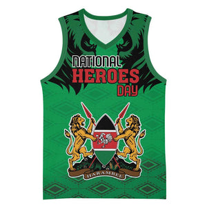 Afro Kenya National Heroes Day Basketball Jersey Mashujaa With Lion Head And Coat Of Arms - African Pride