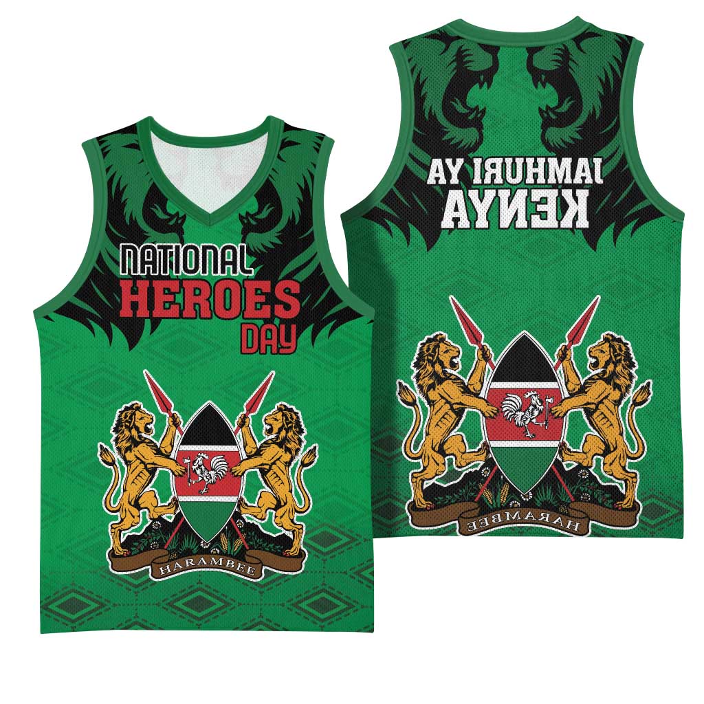 Afro Kenya National Heroes Day Basketball Jersey Mashujaa With Lion Head And Coat Of Arms - African Pride
