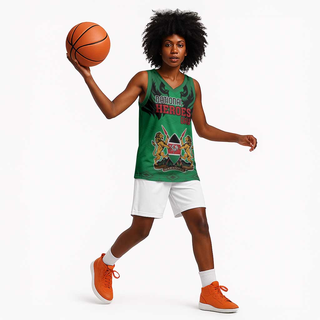Afro Kenya National Heroes Day Basketball Jersey Mashujaa With Lion Head And Coat Of Arms - African Pride