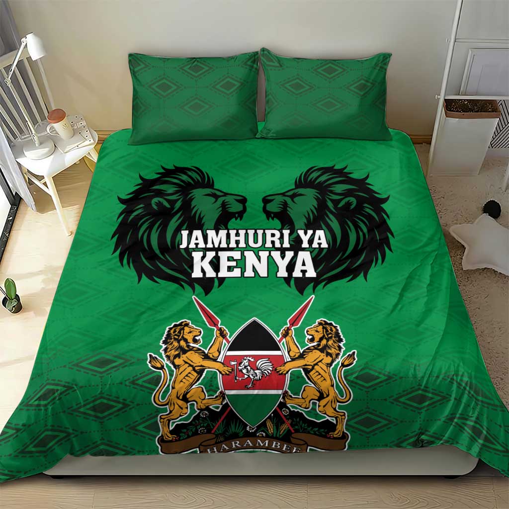 Afro Kenya National Heroes Day Bedding Set Mashujaa With Lion Head And Coat Of Arms