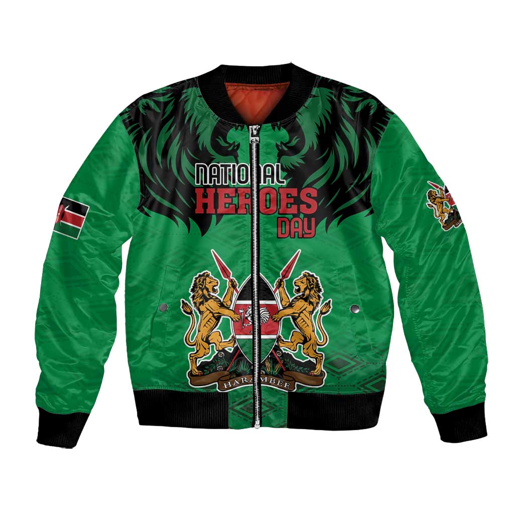 Afro Kenya National Heroes Day Bomber Jacket Mashujaa With Lion Head And Coat Of Arms