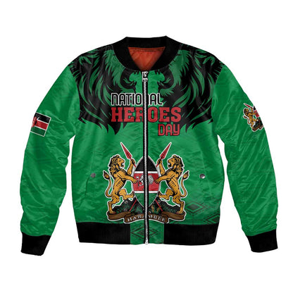 Afro Kenya National Heroes Day Bomber Jacket Mashujaa With Lion Head And Coat Of Arms