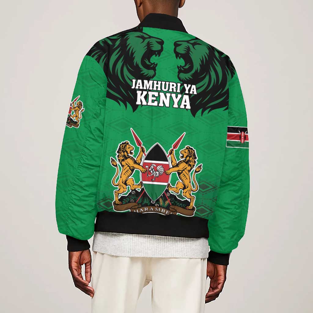 Afro Kenya National Heroes Day Bomber Jacket Mashujaa With Lion Head And Coat Of Arms