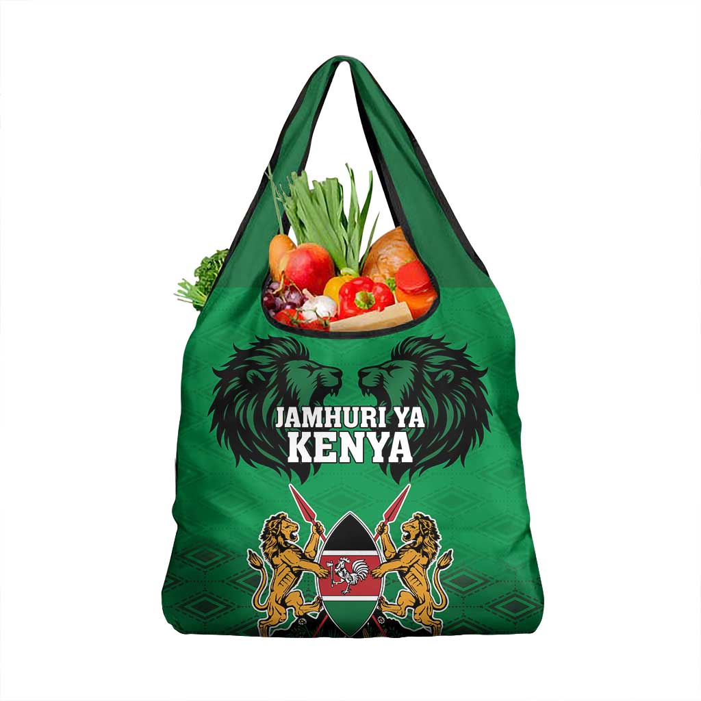 Afro Kenya National Heroes Day Grocery Bag Mashujaa With Lion Head And Coat Of Arms