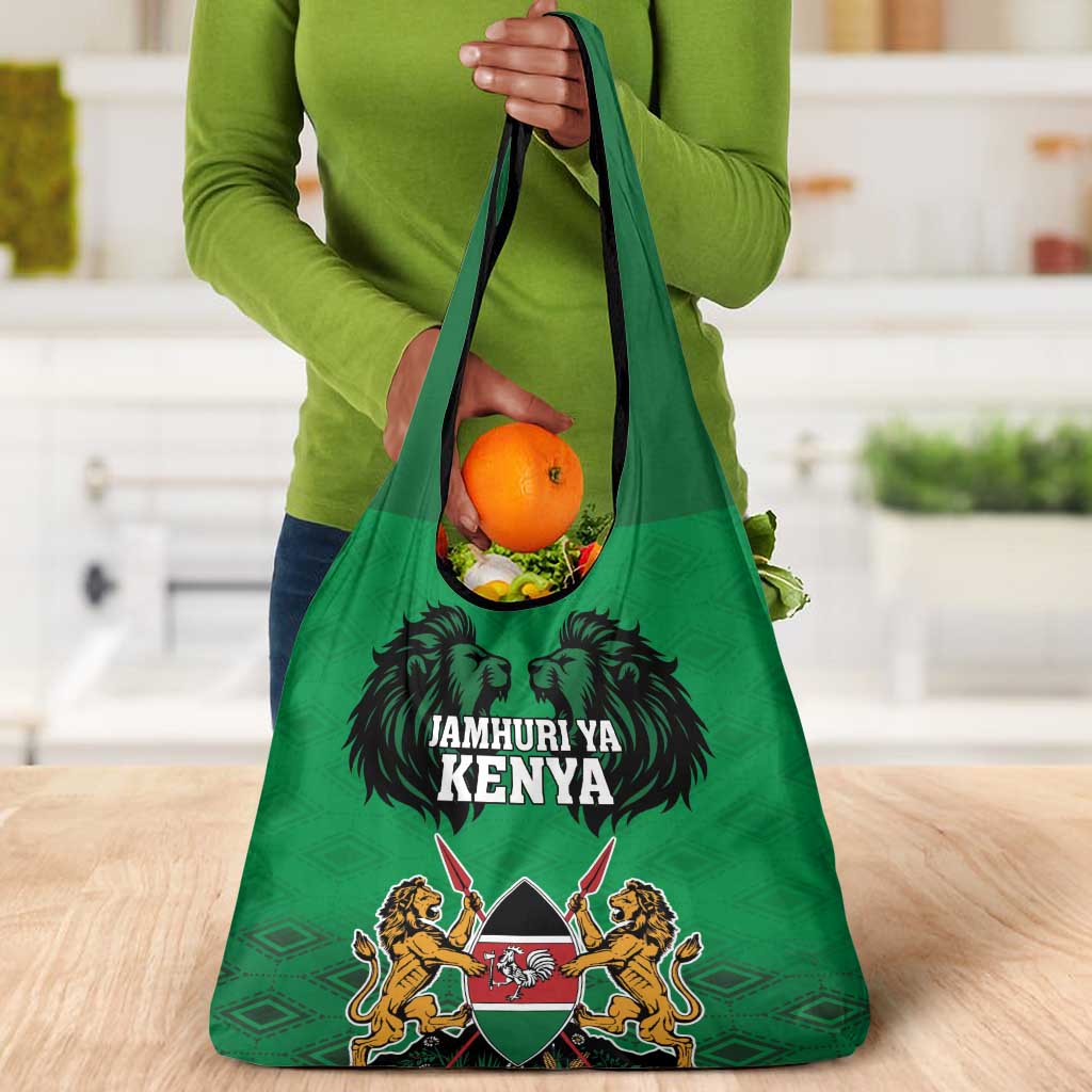 Afro Kenya National Heroes Day Grocery Bag Mashujaa With Lion Head And Coat Of Arms