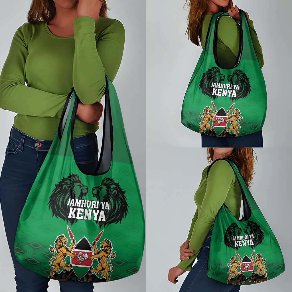 Afro Kenya National Heroes Day Grocery Bag Mashujaa With Lion Head And Coat Of Arms