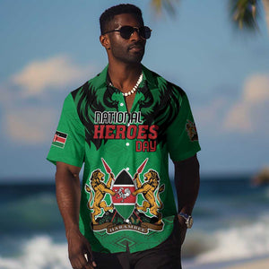 Afro Kenya National Heroes Day Hawaiian Shirt Mashujaa With Lion Head And Coat Of Arms