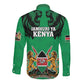 Afro Kenya National Heroes Day Long Sleeve Button Shirt Mashujaa With Lion Head And Coat Of Arms