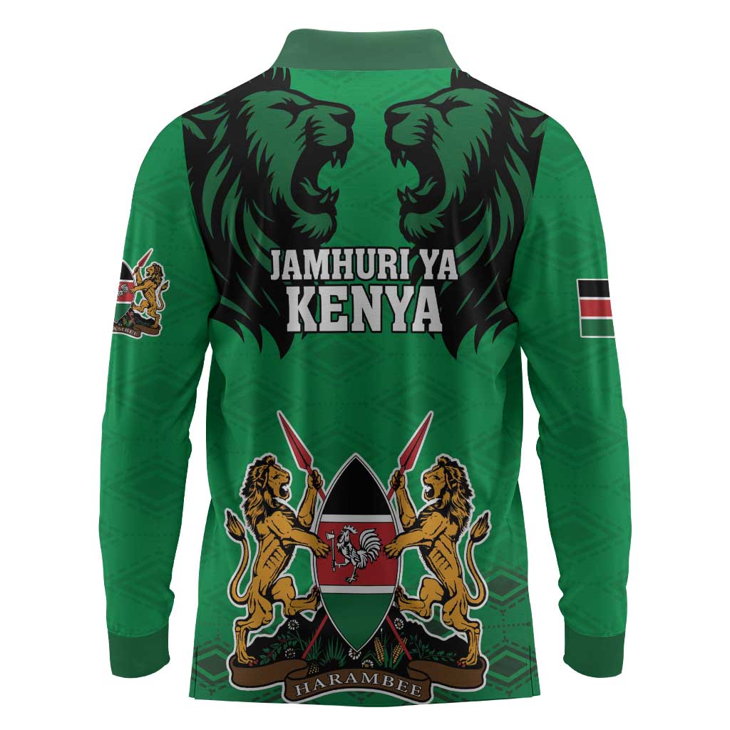 Afro Kenya National Heroes Day Long Sleeve Polo Shirt Mashujaa With Lion Head And Coat Of Arms