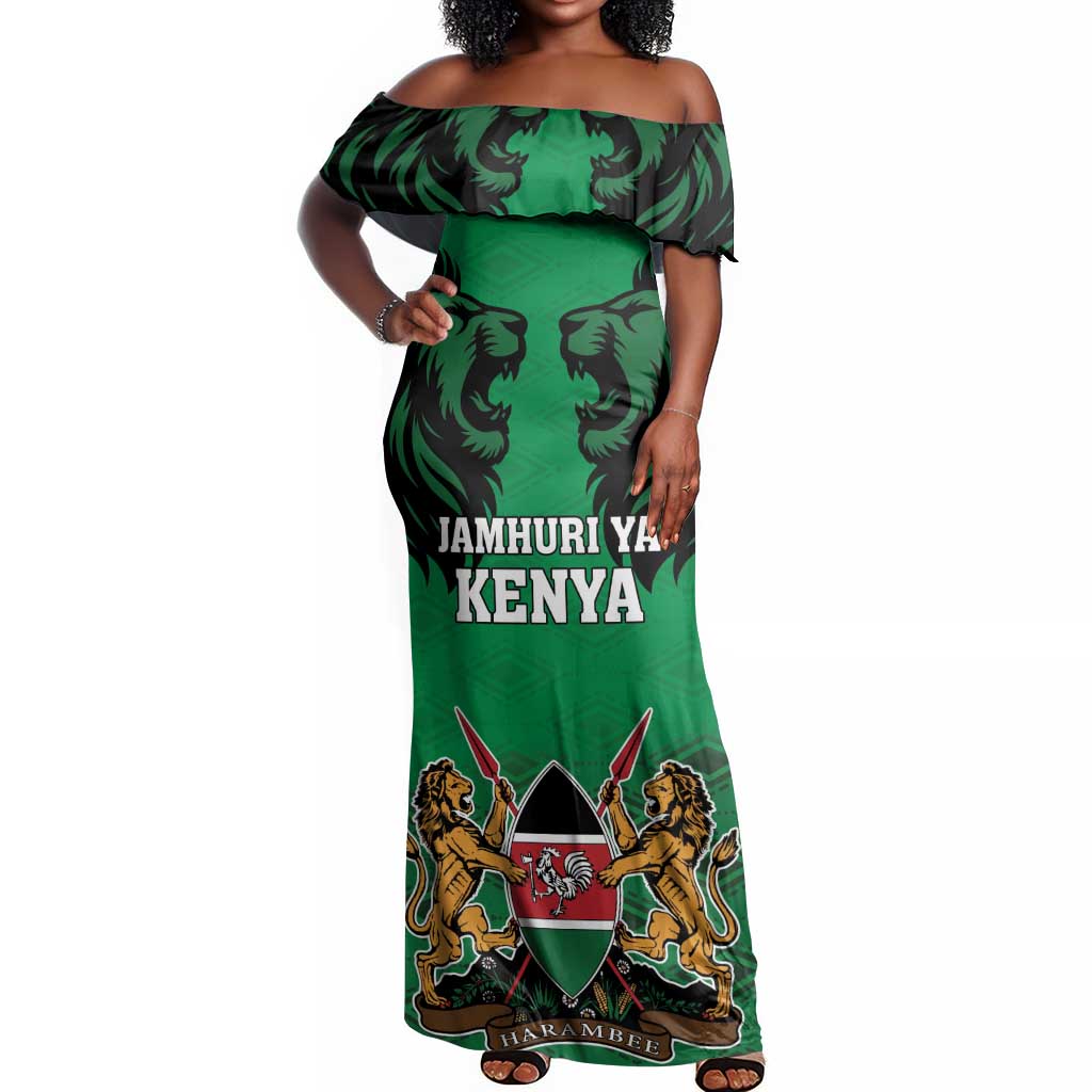 Afro Kenya National Heroes Day Off Shoulder Maxi Dress Mashujaa With Lion Head And Coat Of Arms