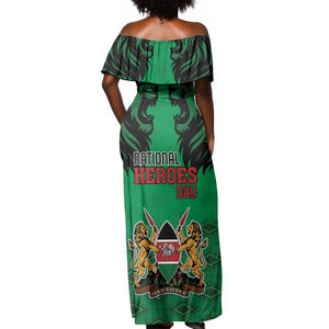 Afro Kenya National Heroes Day Off Shoulder Maxi Dress Mashujaa With Lion Head And Coat Of Arms
