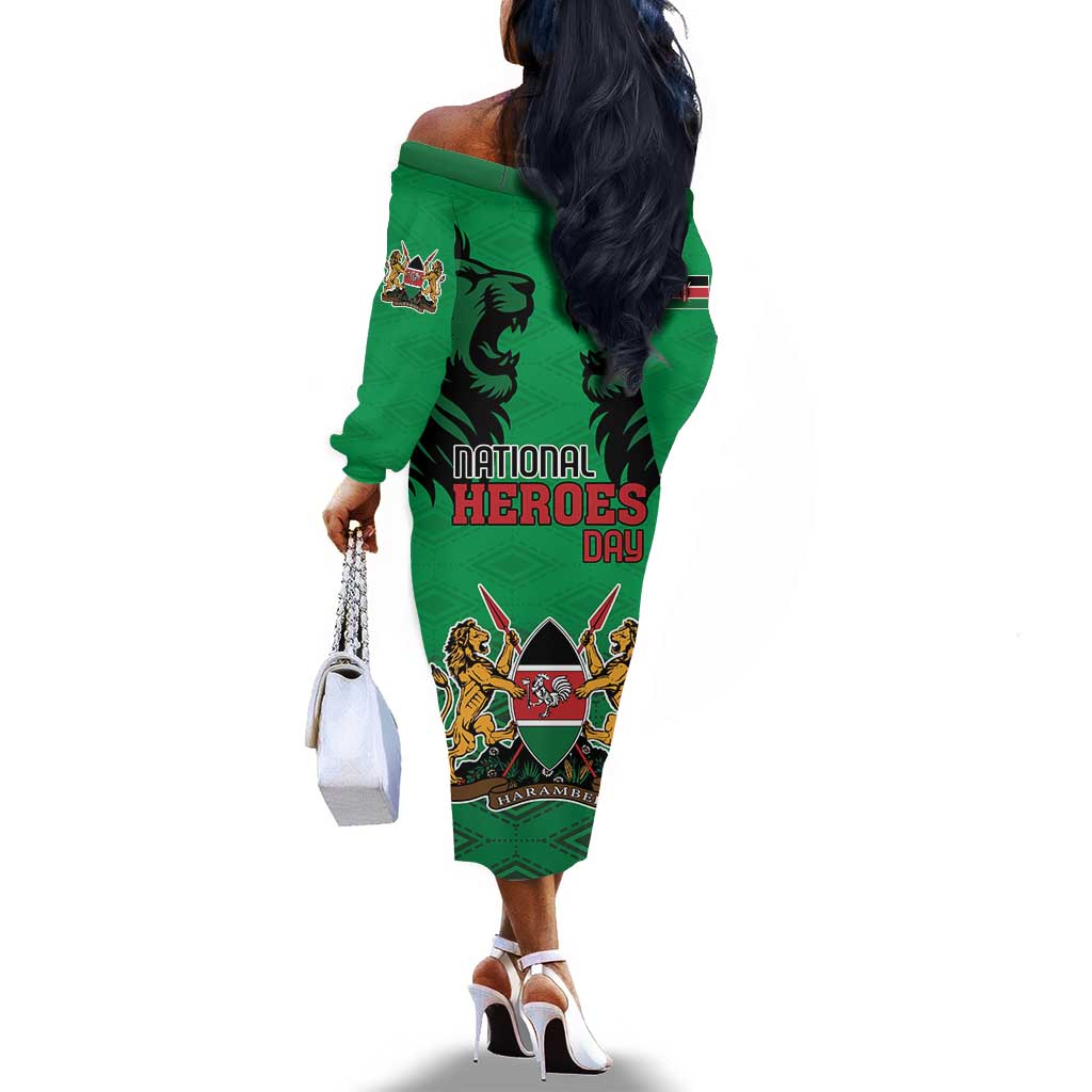 Afro Kenya National Heroes Day Off The Shoulder Long Sleeve Dress Mashujaa With Lion Head And Coat Of Arms