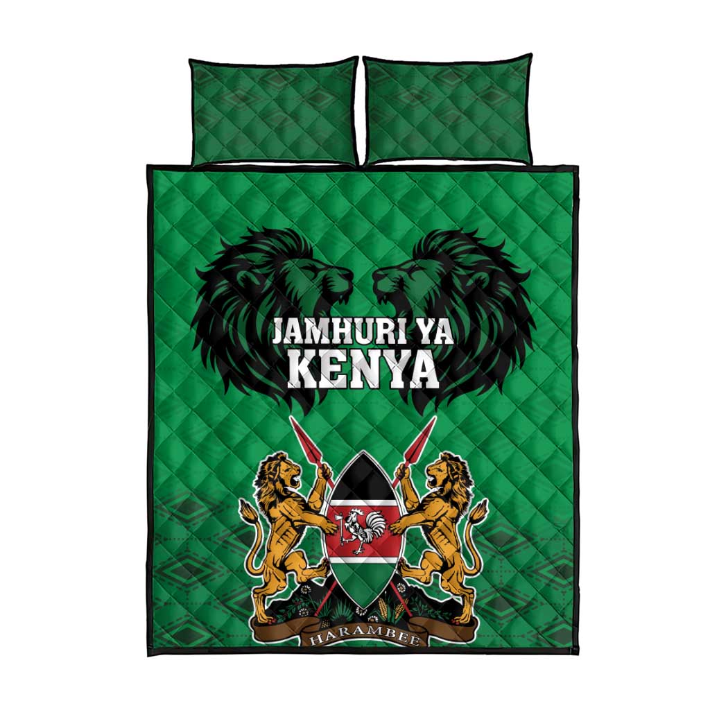 Afro Kenya National Heroes Day Quilt Bed Set Mashujaa With Lion Head And Coat Of Arms
