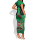 Afro Kenya National Heroes Day Short Sleeve Bodycon Dress Mashujaa With Lion Head And Coat Of Arms LT18