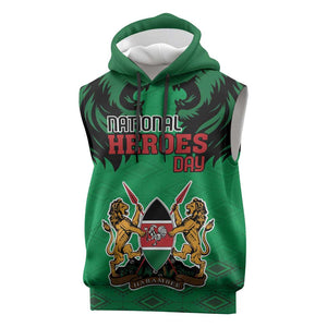 Afro Kenya National Heroes Day Sleeveless Hoodie Mashujaa With Lion Head And Coat Of Arms - African Pride
