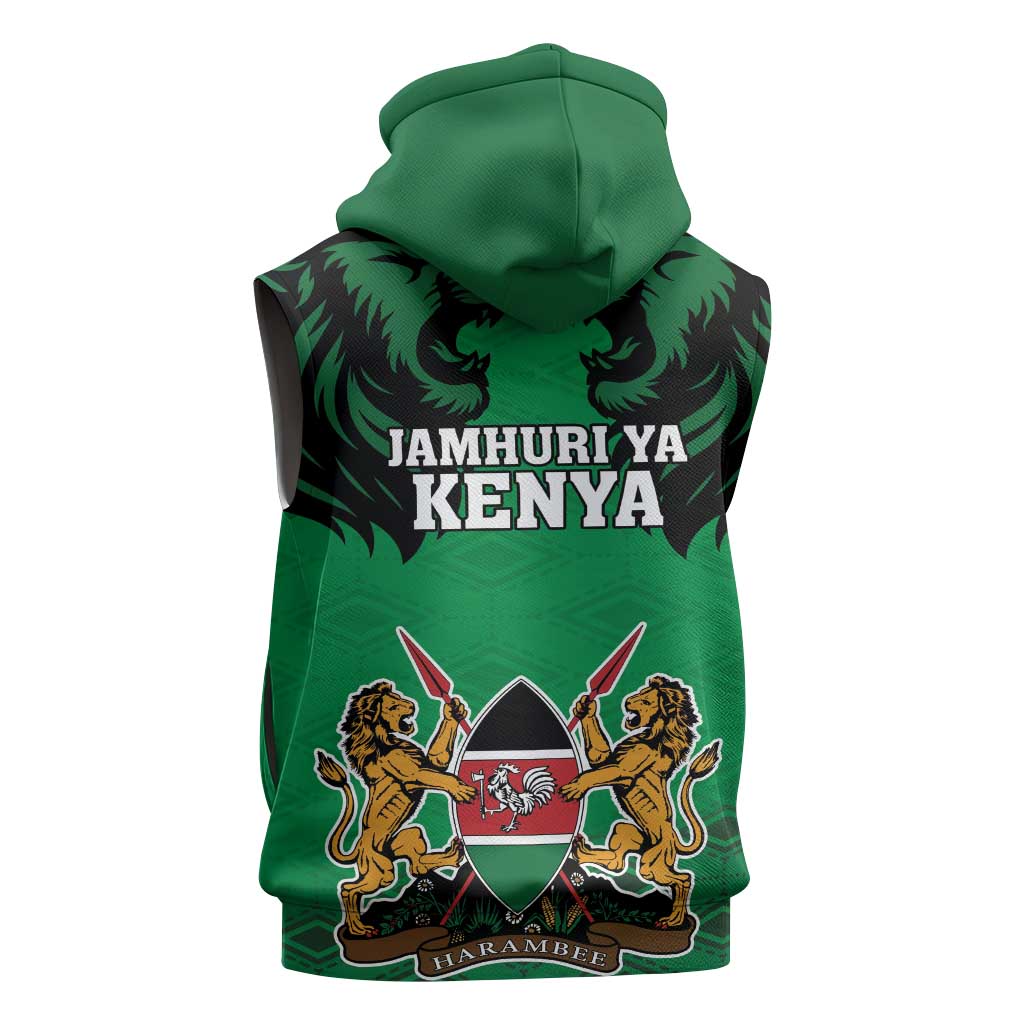 Afro Kenya National Heroes Day Sleeveless Hoodie Mashujaa With Lion Head And Coat Of Arms - African Pride