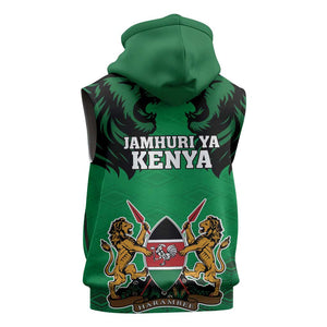 Afro Kenya National Heroes Day Sleeveless Hoodie Mashujaa With Lion Head And Coat Of Arms - African Pride
