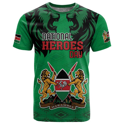 Afro Kenya National Heroes Day T shirt Mashujaa With Lion Head And Coat Of Arms