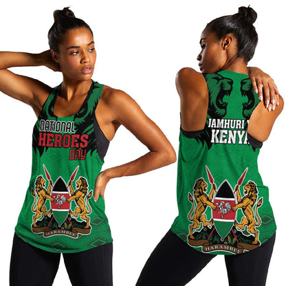 Afro Kenya National Heroes Day Women Racerback Tank Mashujaa With Lion Head And Coat Of Arms